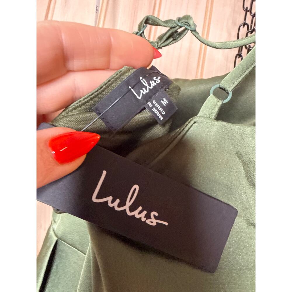 NWT Lulus Signature Elegance Olive Green Satin One-Shoulder Maxi Dress Gala Sz M - Picture 8 of 10
